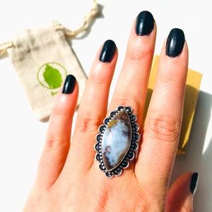 SOLD - Red Moss Agate Quartz Crystal bronze stone Marquis sterling silver 925 S7